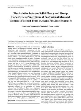 The Relation Between Self-Efficacy and Group Cohesiveness Perceptions of Professional Men and Woman's Football Team (Ankara Province Example)