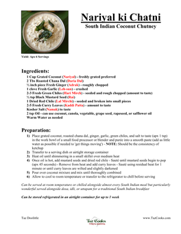 Nariyal Ki Chatni South Indian Coconut Chutney