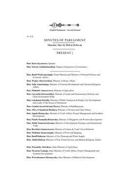 Minutes of Parliament Present