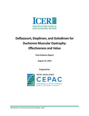 Deflazacort, Eteplirsen, and Golodirsen for Duchenne Muscular Dystrophy: Effectiveness and Value