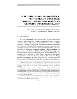 Marootian V. New York Life Insurance Company: Litigating Armenian Genocide Insurance Claims*