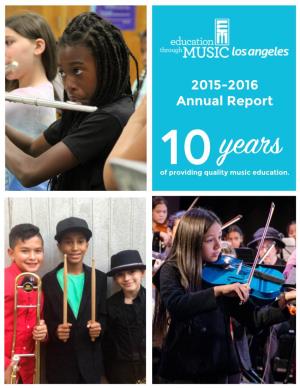 2015-2016 Annual Report Years Of10 Providing Quality Music Education