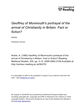 Geoffrey of Monmouth's Portrayal of the Arrival of Christianity in Britain