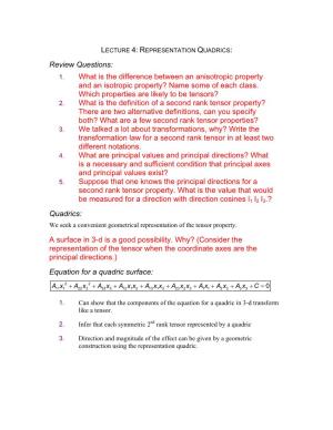 LECTURE 4: REPRESENTATION QUADRICS: Review Questions