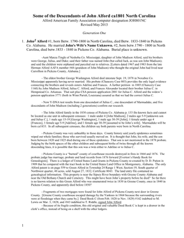 Some of the Descendants of John Alford Ca1801 North Carolina Alford American Family Association Computer Designation JOH801NC Revised May 2013