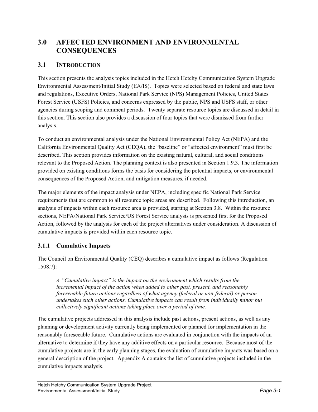 3.0 Affected Environment and Environmental Consequences