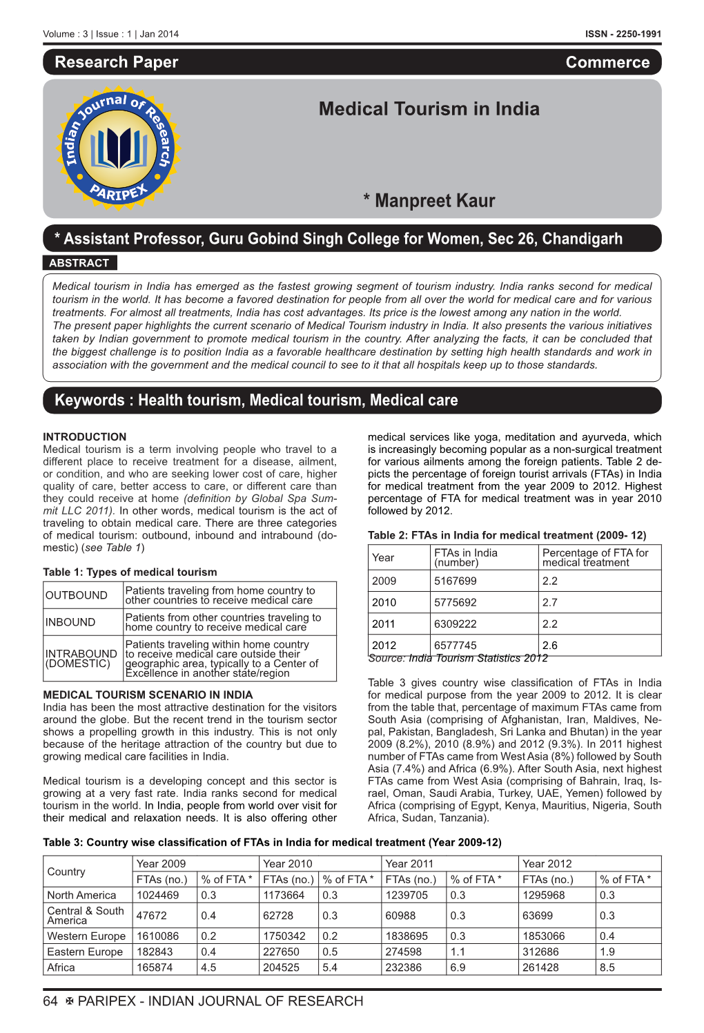 Medical Tourism in India * Manpreet Kaur