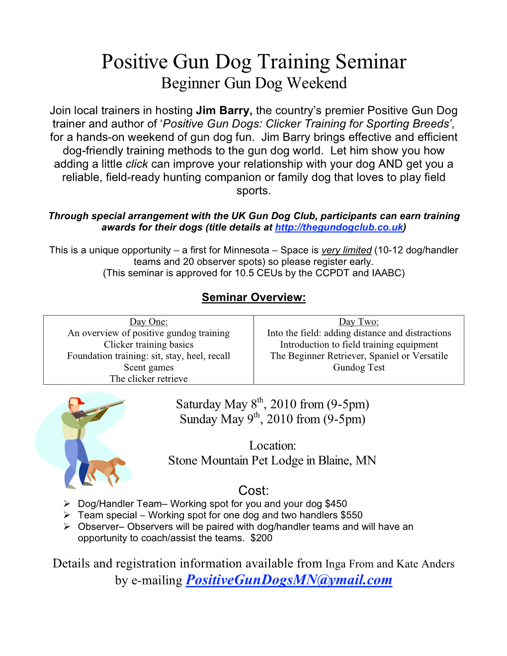 Positive Gun Dog Training Seminar Beginner Gun Dog Weekend