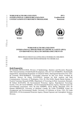 Who Unep 8 9 10 11 World Health Organization International Programme on Chemical Safety (Ipcs) Environmental Health Criteria Document On