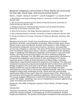 Bacterial Endophyte Communities in Pinus Flexilis Are Structured by Host Age, Tissue Type, and Environmental Factors Dana L