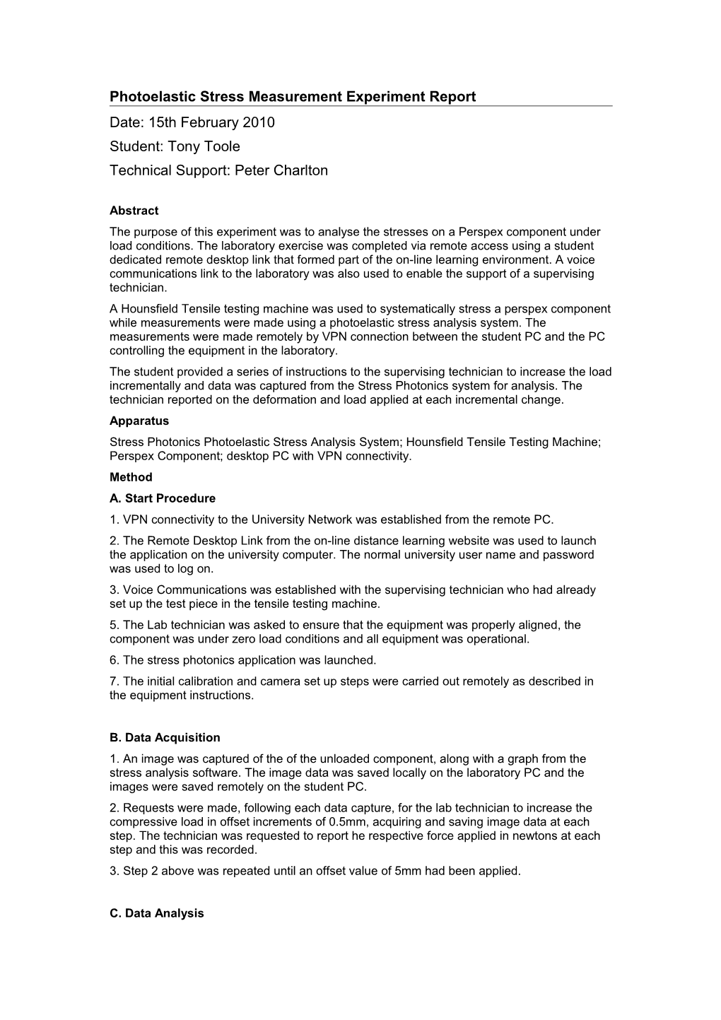 Photoelastic Stress Measurement Experiment Report