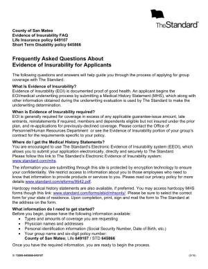 Frequently Asked Questions About Evidence of Insurability for Applicants