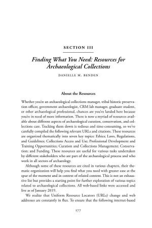 Resources for Archaeological Collections Danielle M