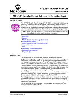 MPLAB Snap In-Circuit Debugger Information Sheet