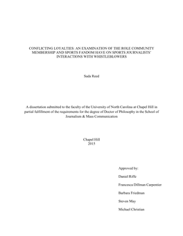 Conflicting Loyalties: an Examination of the Role Community Membership and Sports Fandom Have on Sports Journalists’ Interactions with Whistleblowers