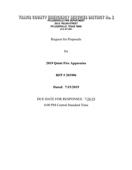 Request for Proposals for 2019 Quint Fire Apparatus RFP # 201906 Dated