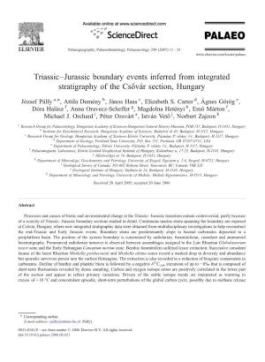 Triassic–Jurassic Boundary Events Inferred from Integrated Stratigraphy of the Csővár Section, Hungary ⁎ József Pálfy A, , Attila Demény B, János Haas C, Elizabeth S