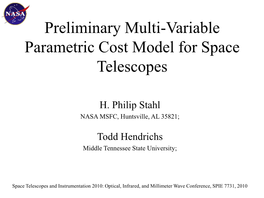 Preliminary Cost Model for Space Telescopes