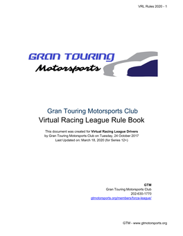 Virtual Racing League Rule Book