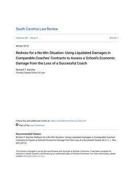 Using Liquidated Damages in Comparable Coaches' Contracts to Assess a School's Economic Damage from the Loss of a Successful Coach