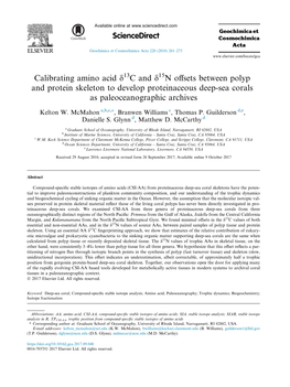 Calibrating Amino Acid Оґ13c and Оґ15n Offsets Between Polyp And