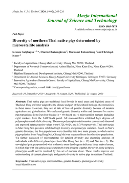 Diversity of Northern Thai Native Pigs Determined by Microsatellite Analysis