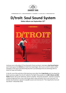 D/Troit: Soul Sound System Debut Album out September 15Th