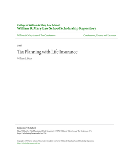 Tax Planning with Life Insurance William L