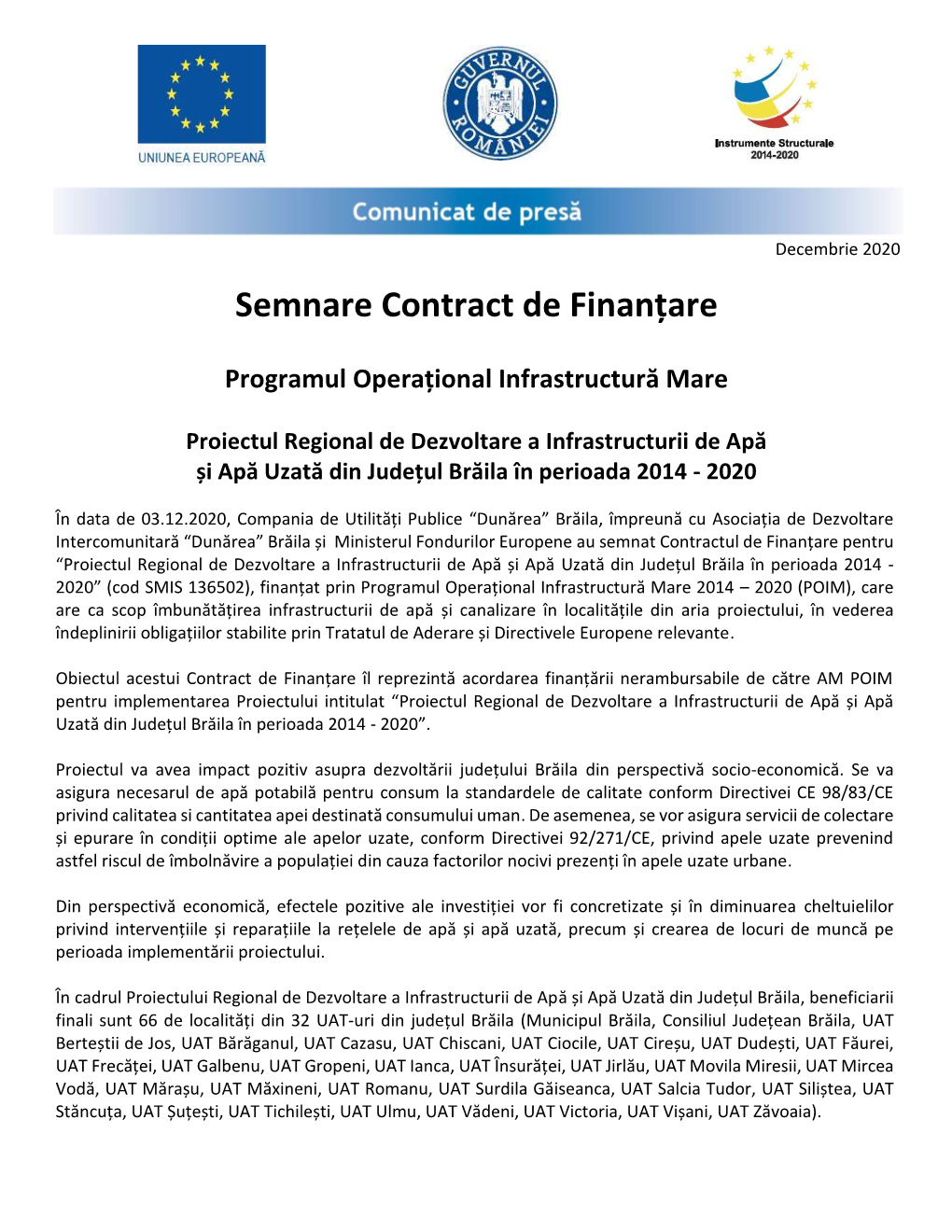 Semnare Contract De Finanțare