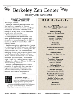 Berkeley Zen Center January 2011 Newsletter