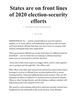 States Are on Front Lines of 2020 Election-Security Efforts