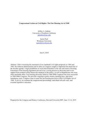 Congressional Action on Civil Rights: the Fair Housing Act of 1968