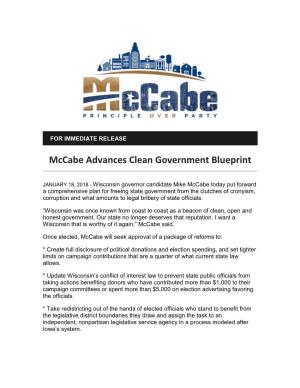 Mccabe Advances Clean Government Blueprint