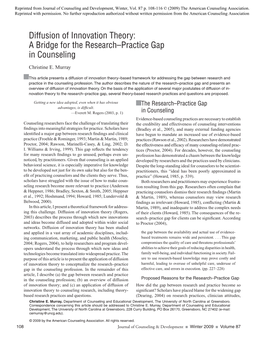 Diffusion of Innovation Theory: a Bridge for the Research–Practice Gap in Counseling Christine E