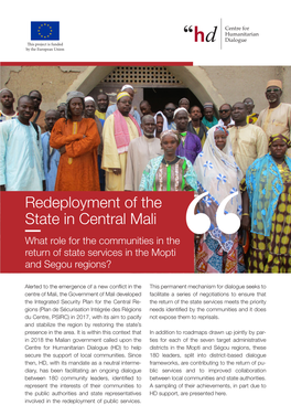 Redeployment of the State in Central Mali What Role for the Communities in the Return of State Services in the Mopti and Segou Regions?
