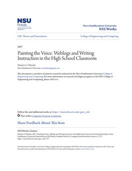 Weblogs and Writing Instruction in the High School Classroom Marilyn V