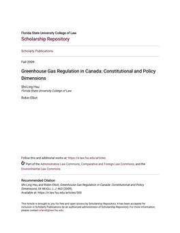Greenhouse Gas Regulation in Canada: Constitutional and Policy Dimensions