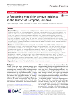 A Forecasting Model for Dengue Incidence in the District of Gampaha, Sri Lanka Gayan P