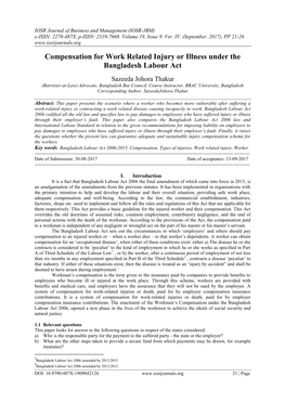 Compensation for Work Related Injury Or Illness Under the Bangladesh Labour Act