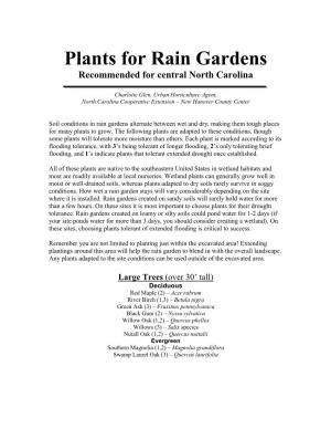Plants for Rain Gardens Recommended for Central North Carolina