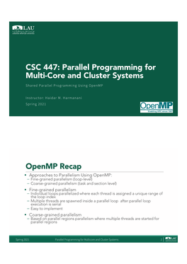 CSC 447: Parallel Programming for Multi-Core and Cluster Systems Shared Parallel Programming Using Openmp