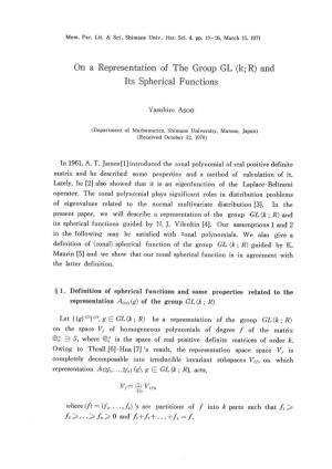 On a Representation of the Group GL (K; R) and Its Spherical Functions