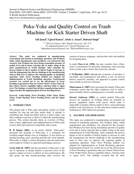 Poka-Yoke and Quality Control on Traub Machine for Kick Starter Driven Shaft