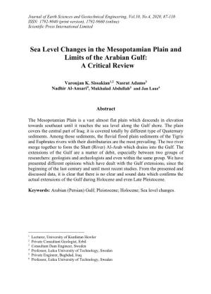 Sea Level Changes in the Mesopotamian Plain and Limits of the Arabian Gulf: a Critical Review