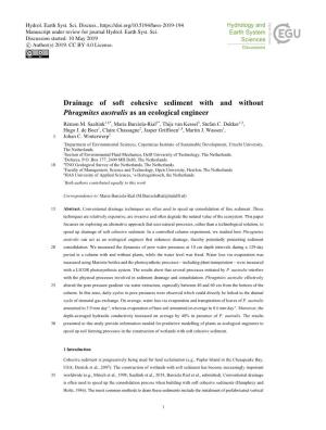 Drainage of Soft Cohesive Sediment with and Without Phragmites Australis As an Ecological Engineer Rémon M