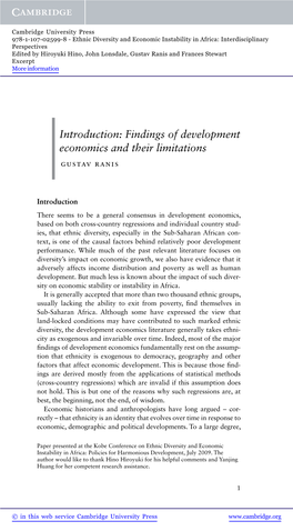 Findings of Development Economics and Their Limitations Gustav Ranis