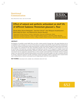 Effect of Natural and Synthetic Antioxidant on Shelf Life of Different Sudanese Pennisetum Glaucum L