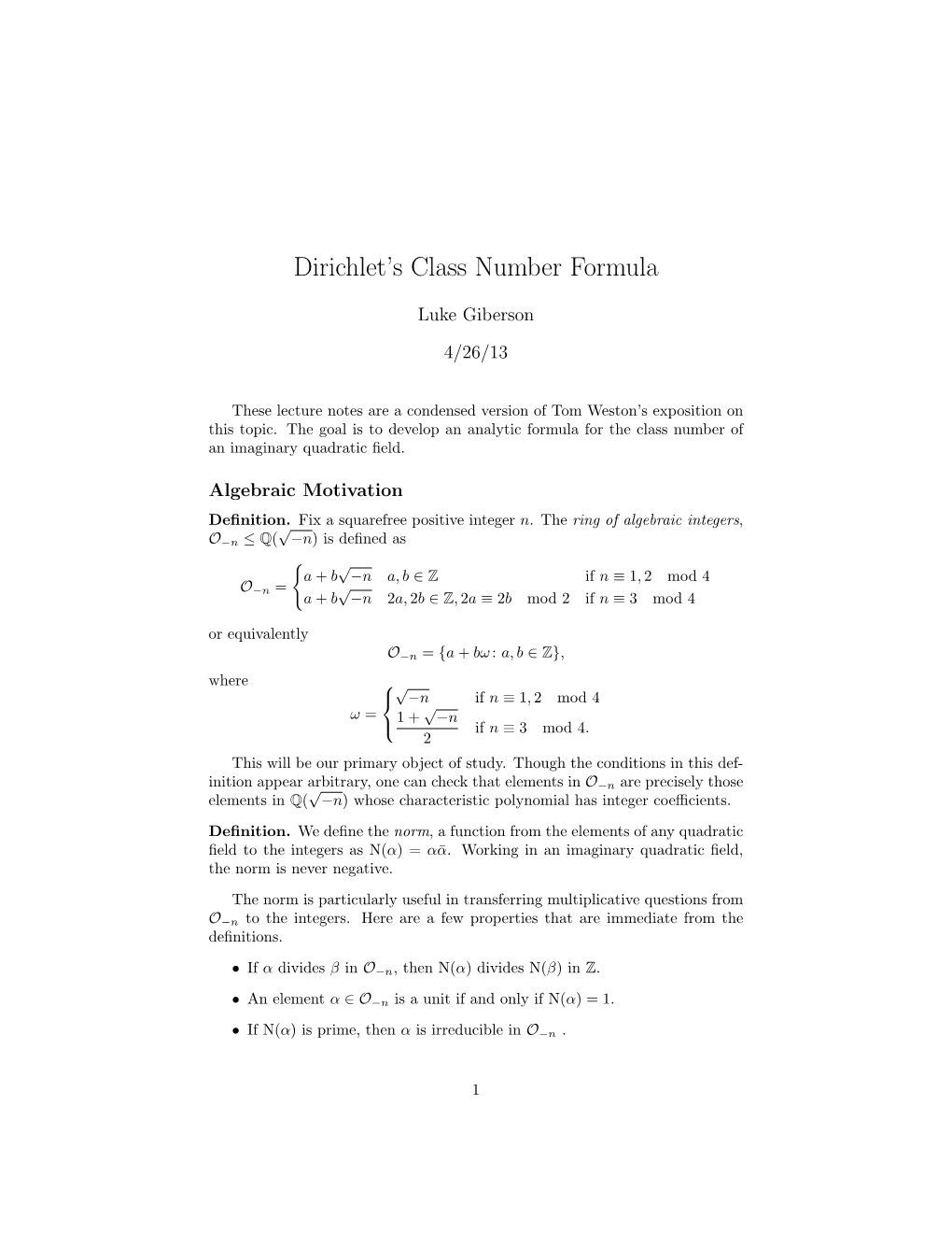 Dirichlet's Class Number Formula