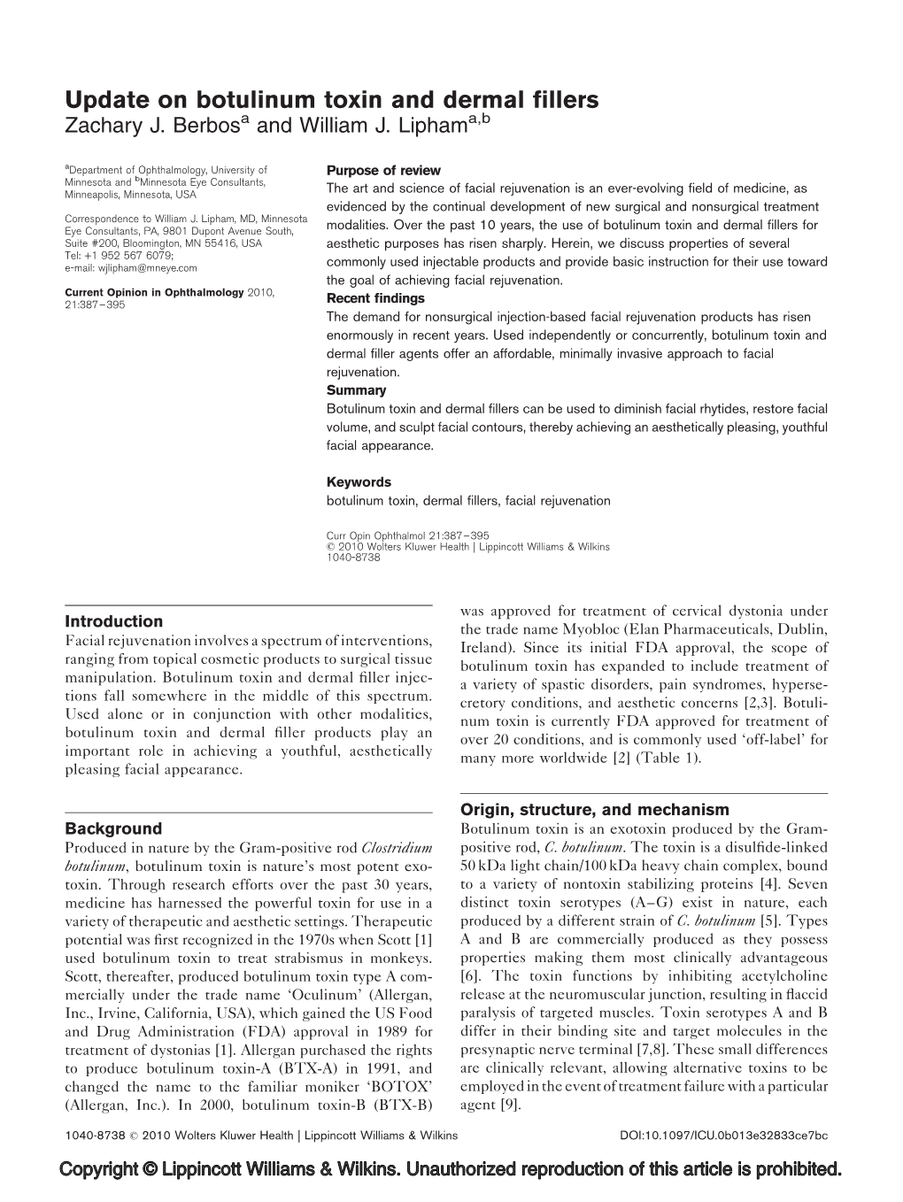 Update on Botulinum Toxin and Dermal Fillers Berbos and Lipham 389