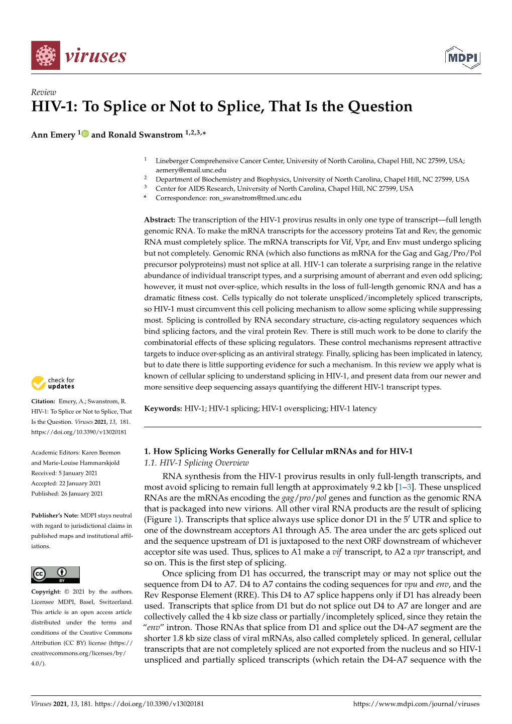 HIV-1: to Splice Or Not to Splice, That Is the Question